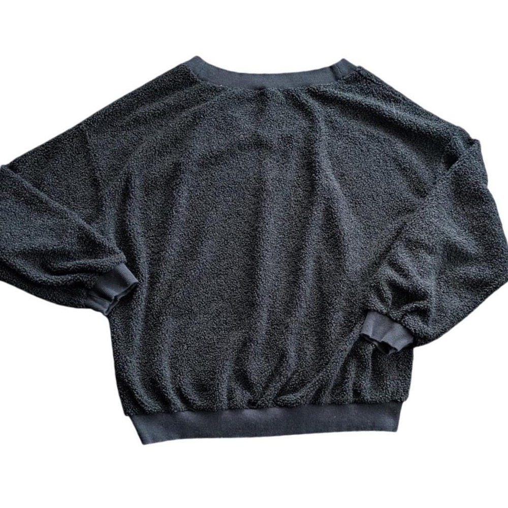 WISHLIST Black Boucle Knit V-Neck Oversized Teddy Bear Sherpa Sweatshirt Sz S/M‎ - Picture 2 of 7